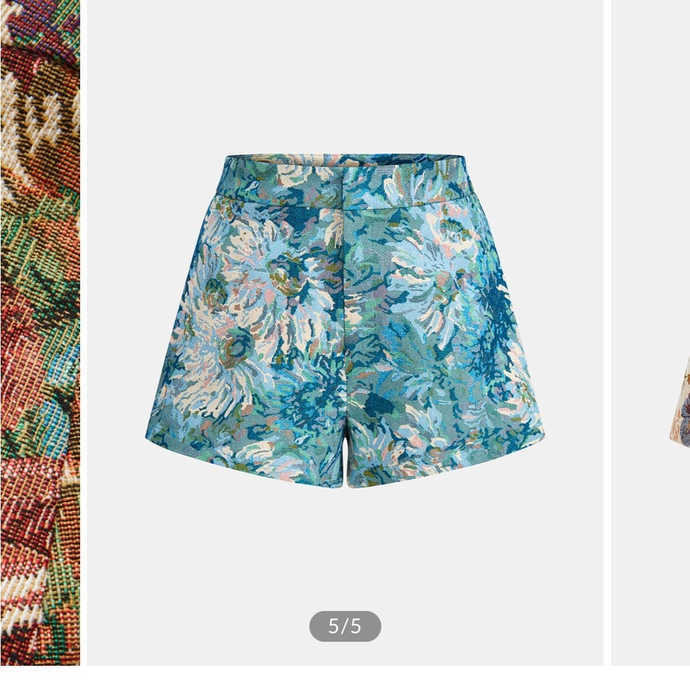Floral Jacquard tapestry High-Waist Women's Shorts in Aqua